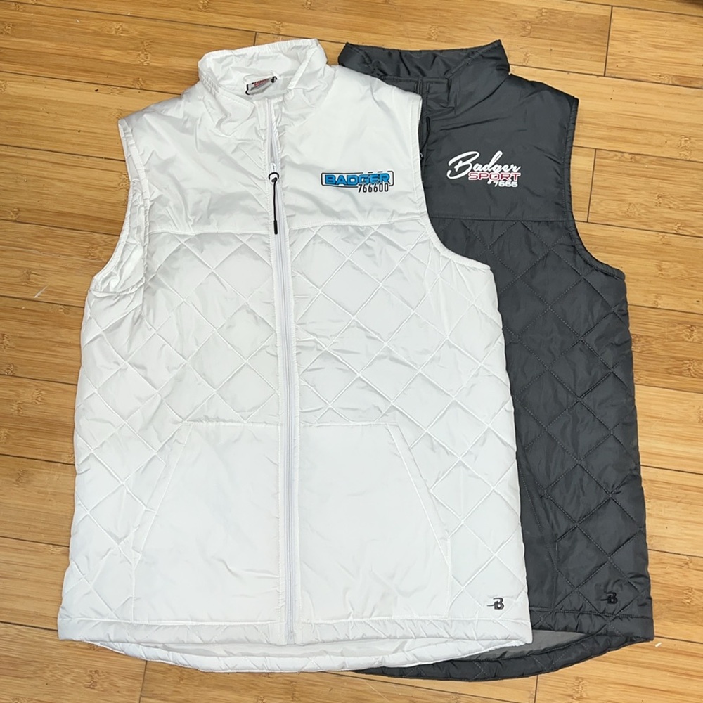 Two women’s badger sport quilted zipper vest, size medium